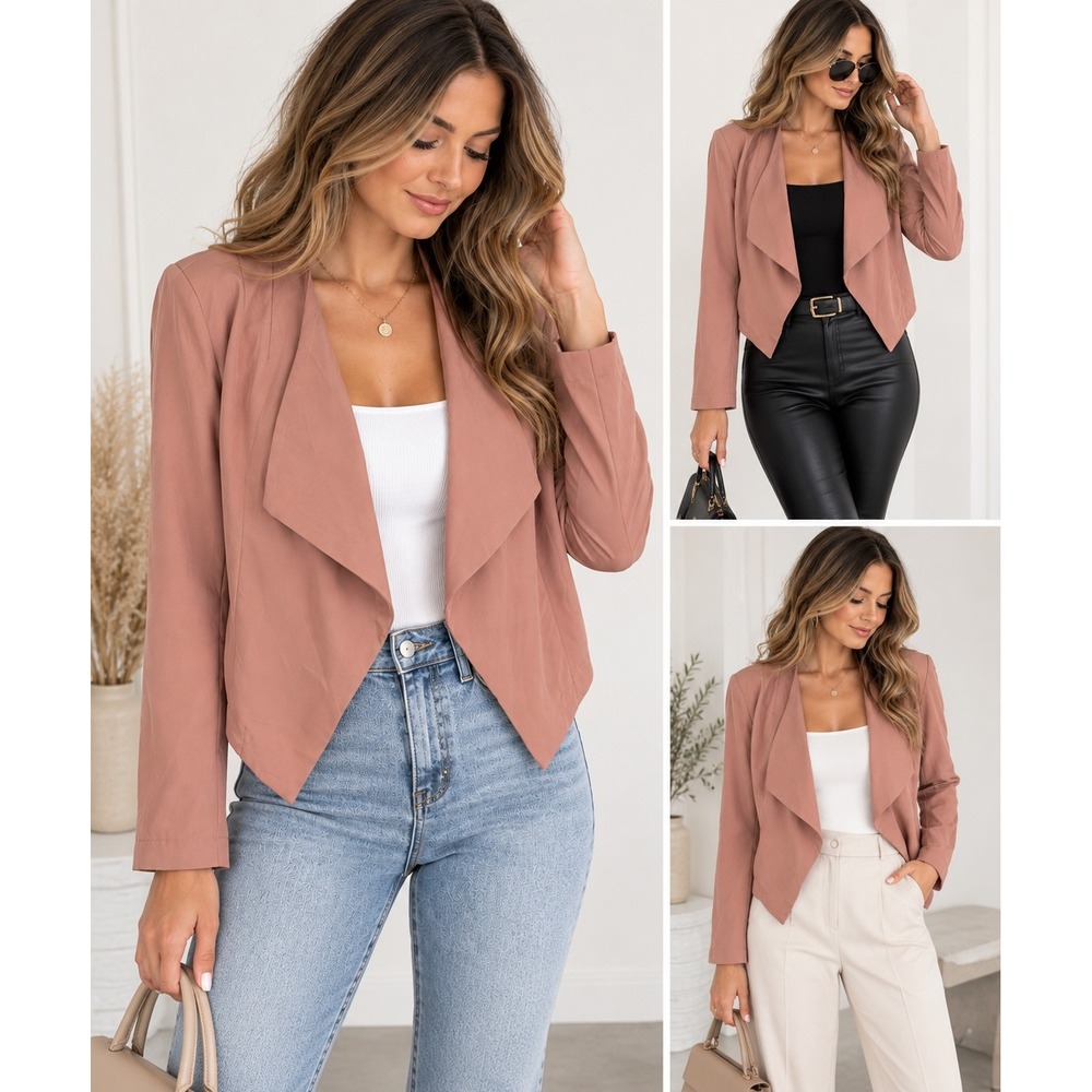 Charlotte Russe Blazer Women M Pink Draped Waterfall Open Front Cropped Jacket